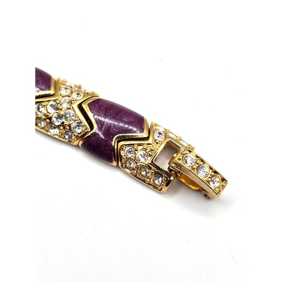 Vintage KJL Kenneth Jay Lane Purple Enamel Rhinestone Panel Cuff Bangle Bracelet - Picture 6 of 8
